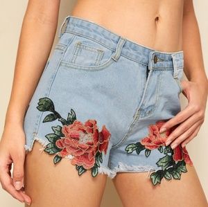 Embroidered Cut Off Shorts